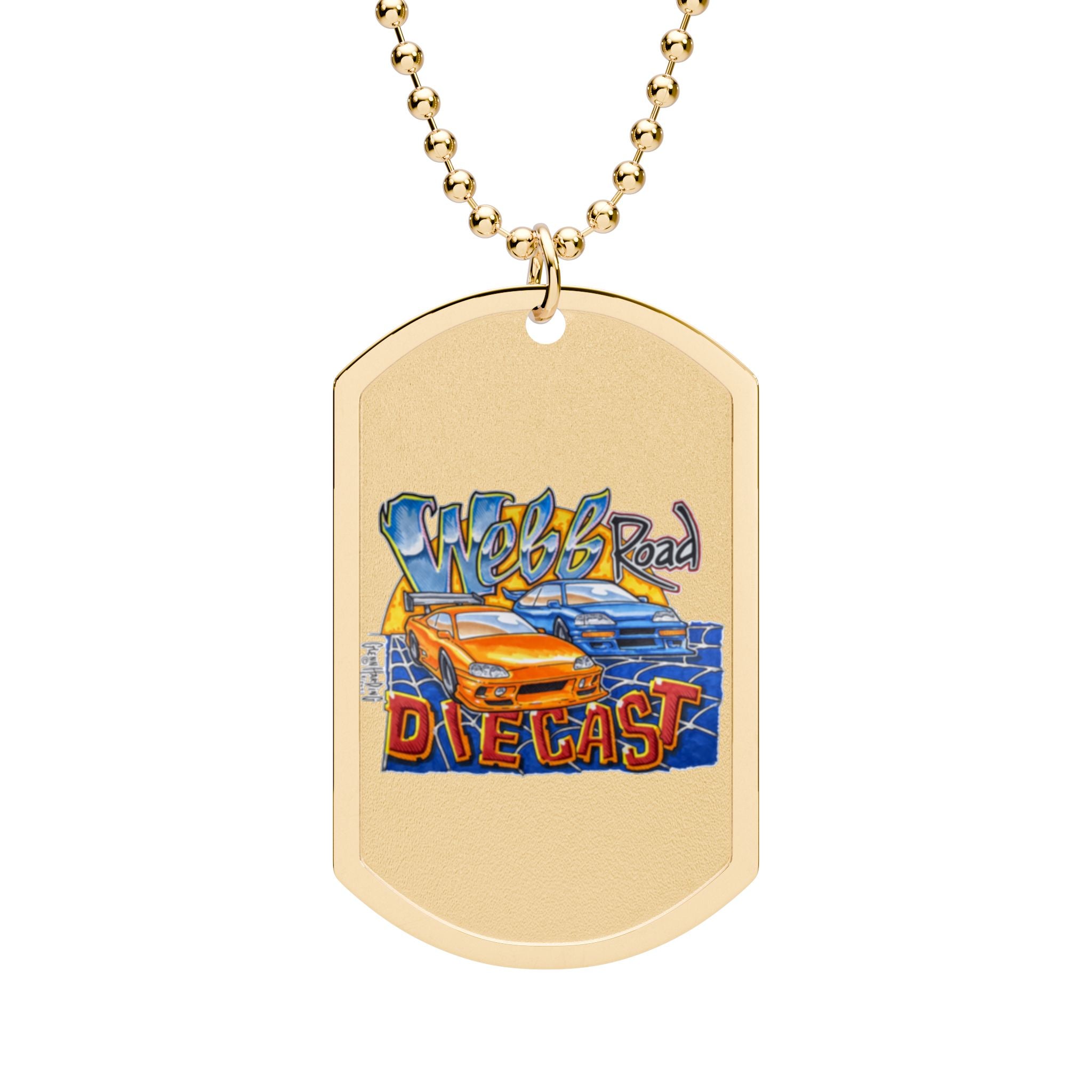Diecast Car Dog Tag Necklace — Retro Hot Rod Pendant with Chain